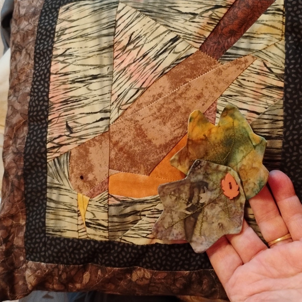 ROBIN QUILTED w/APPLIQUE THROW PILLOW EPLC  Approx 13" X 13'